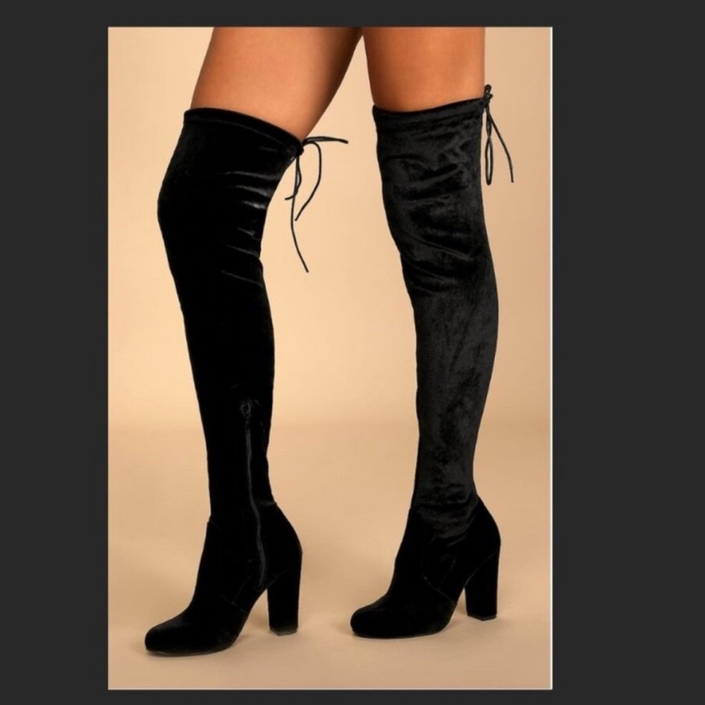 NWOB LULU'S So Much Yes Black Velvet Over the Knee Boots Size 6